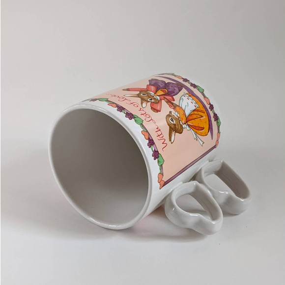 Vintage Bunny Rabbit Love Mug, Heart Shaped Handle, Valentine's Anniversary Gift - Picture 6 of 8